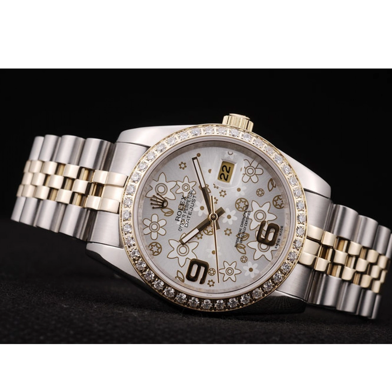 Rolex copies cheap DateJust Steel Diamonds Case Silver Plated Brushed Flowers Dial Stainless Rolex 0615